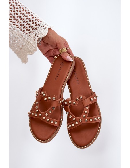 Decorated Flat Women's Sandals Camel Adivrae
