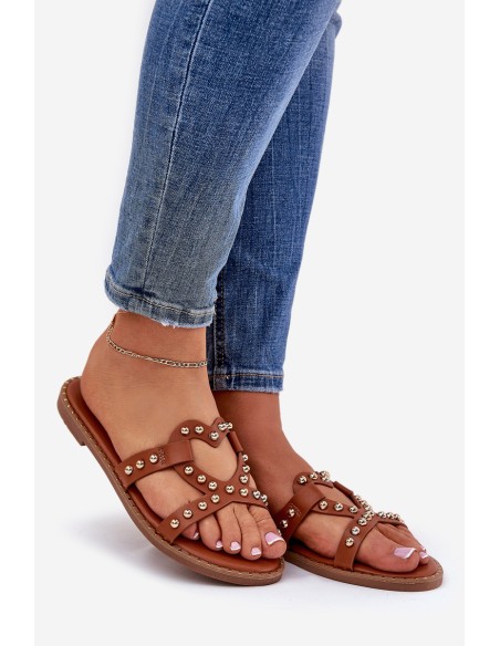 Decorated Flat Women's Sandals Camel Adivrae