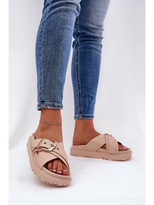 Platform Sandals With Buckle Beige Honavia