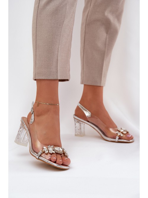Elegant Heeled Sandals With Decorations Silver D&A MR38-444 2