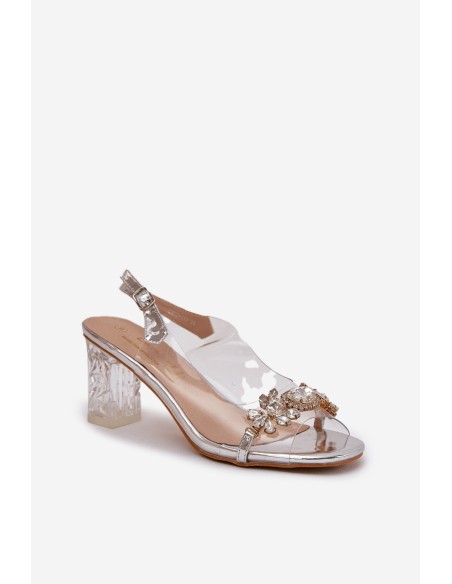 Elegant Heeled Sandals With Decorations Silver D&A MR38-444