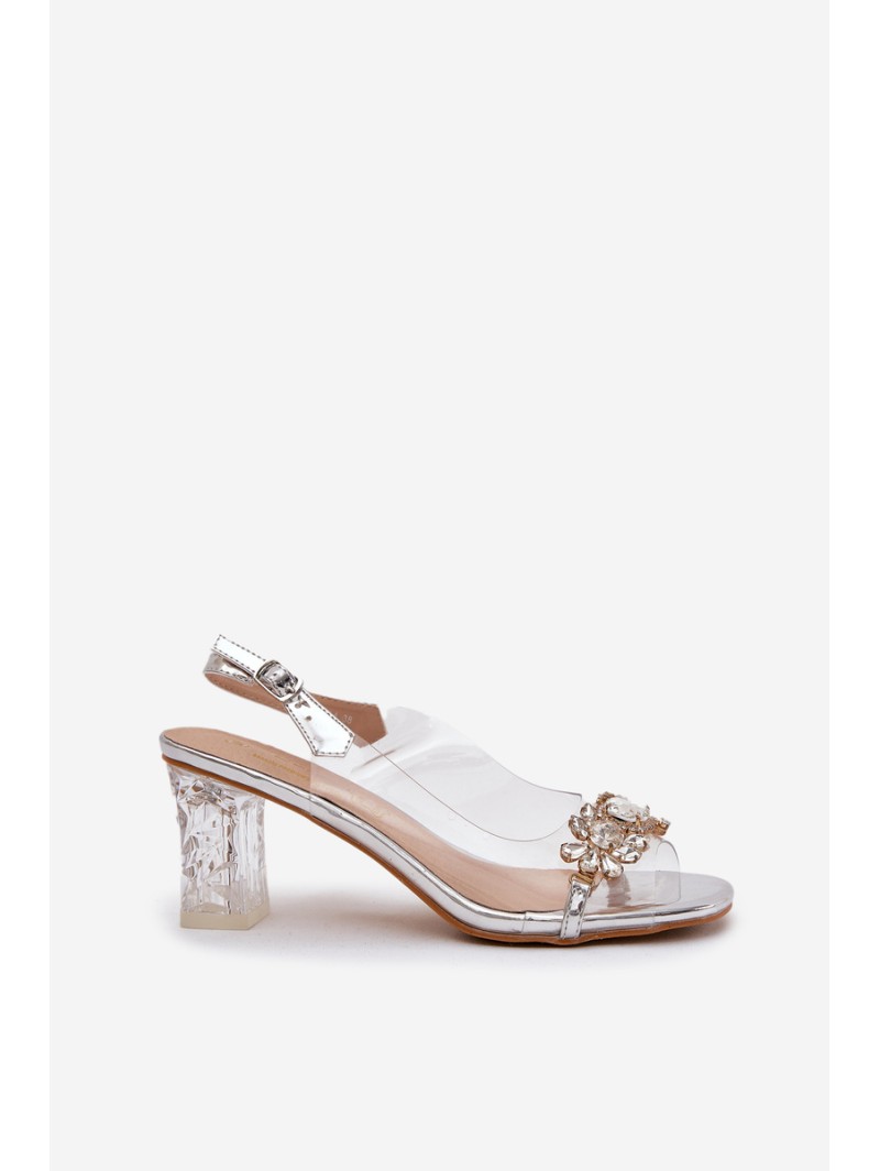 Elegant Heeled Sandals With Decorations Silver D&A MR38-444