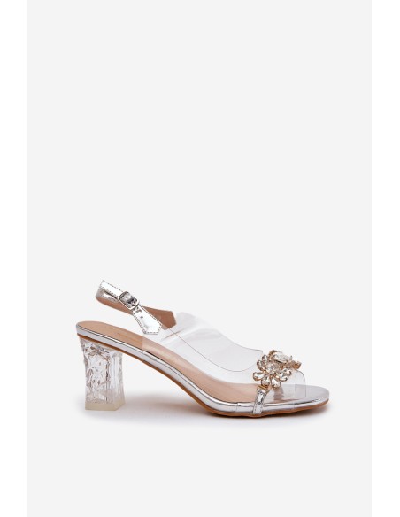 Elegant Heeled Sandals With Decorations Silver D&A MR38-444