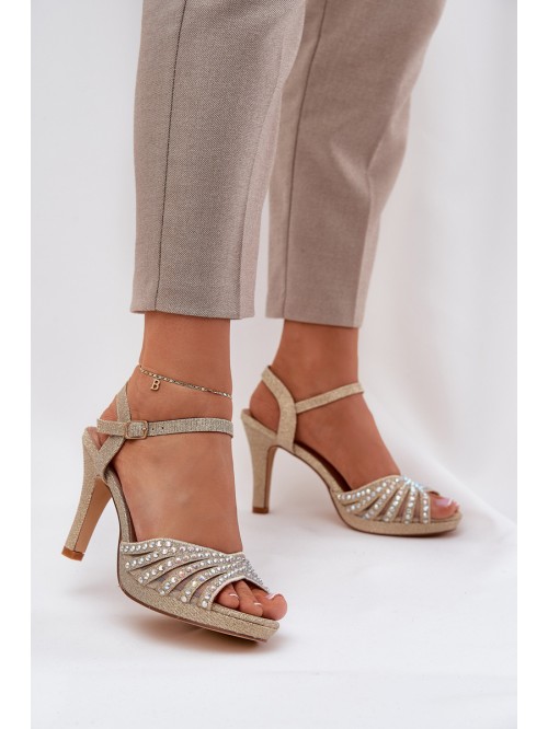 High Heeled Sandals With Decoration And Glitter D&A MR1038-33 Gold