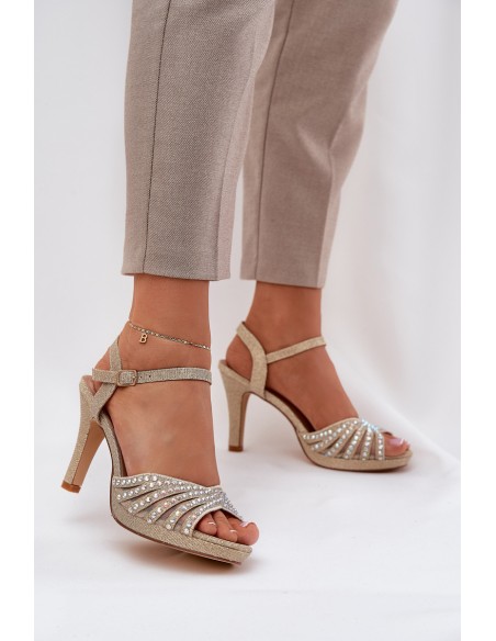 High Heeled Sandals With Decoration And Glitter D&A MR1038-33 Gold