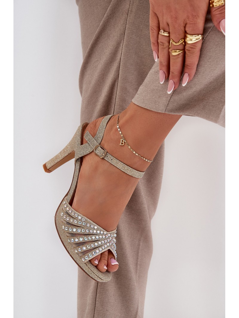 High Heeled Sandals With Decoration And Glitter D&A MR1038-33 Gold