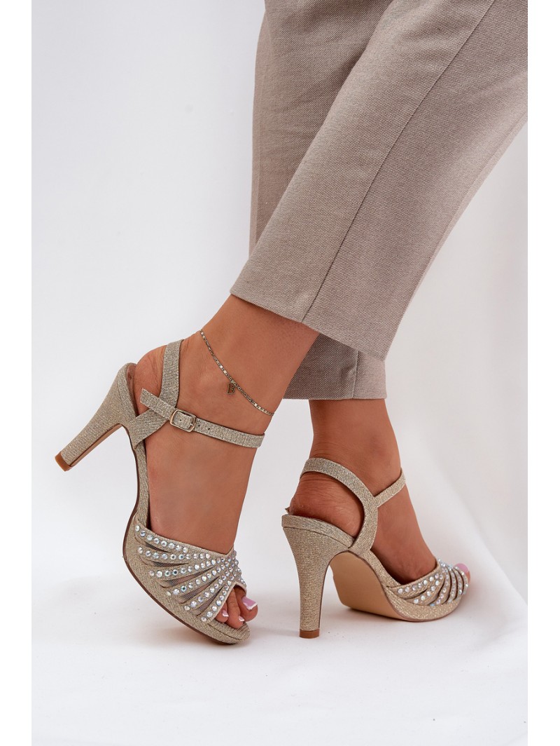 High Heeled Sandals With Decoration And Glitter D&A MR1038-33 Gold
