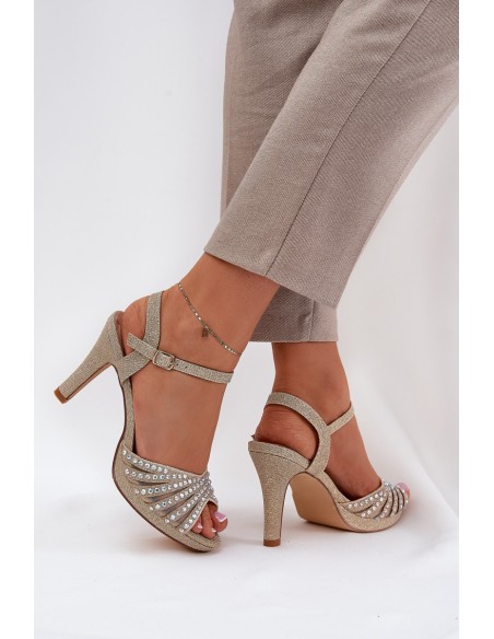 High Heeled Sandals With Decoration And Glitter D&A MR1038-33 Gold