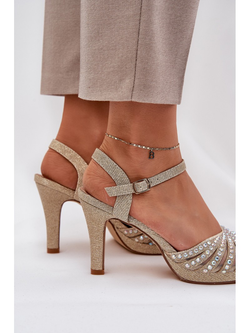 High Heeled Sandals With Decoration And Glitter D&A MR1038-33 Gold