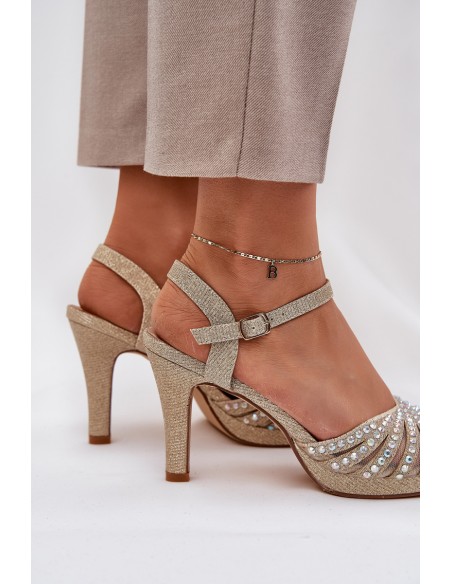 High Heeled Sandals With Decoration And Glitter D&A MR1038-33 Gold