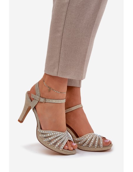High Heeled Sandals With Decoration And Glitter D&A MR1038-33 Gold