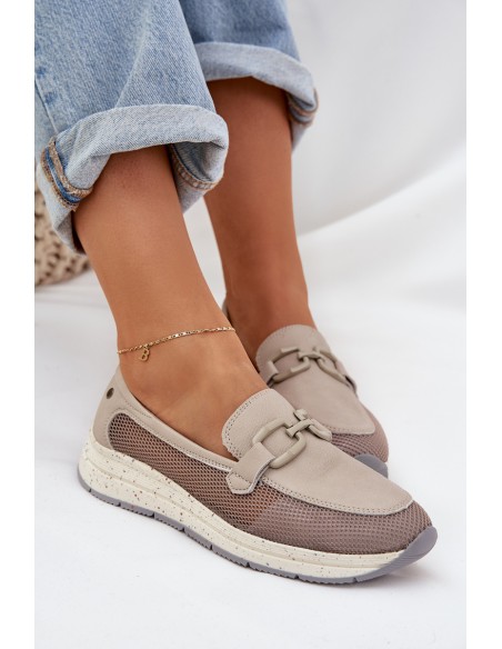 Ladies Leather Moccasins D&A TW210 Gray