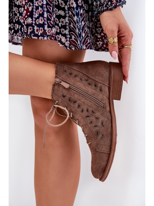 Low Ankle Boots With Perforated Pattern S.Barski HY51-185 Brown 2