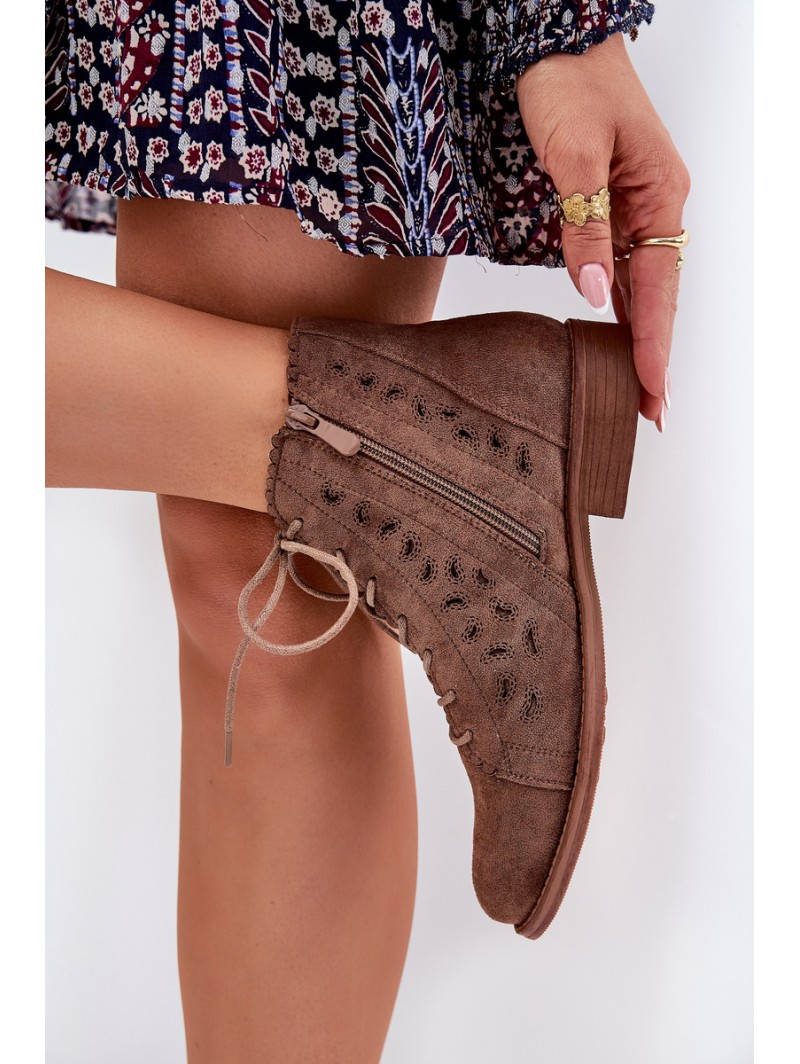 Low Ankle Boots With Perforated Pattern S.Barski HY51-185 Brown