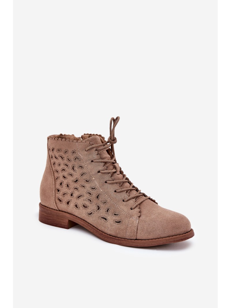 Low Ankle Boots With Openwork Pattern Beige S.Barski HY51-185