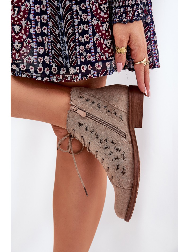 Low Ankle Boots With Openwork Pattern Beige S.Barski HY51-185