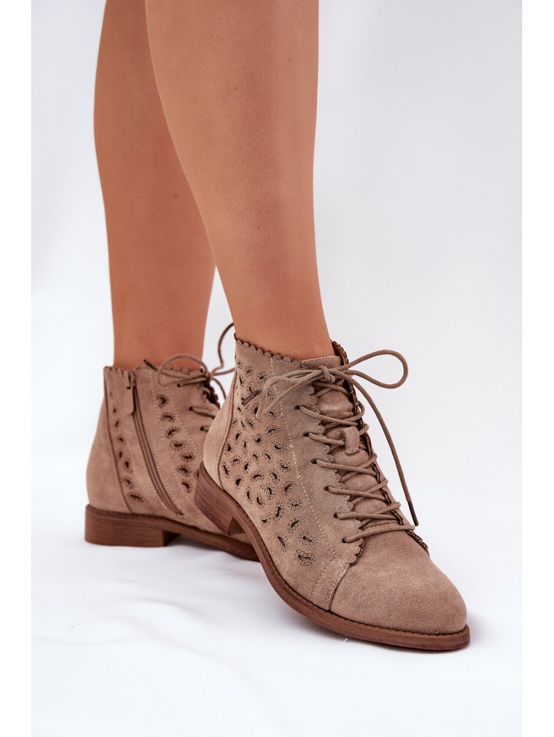 Low Ankle Boots With Openwork Pattern Beige S.Barski HY51-185