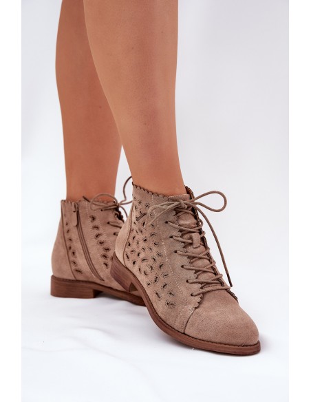 Low Ankle Boots With Openwork Pattern Beige S.Barski HY51-185