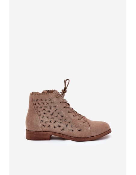 Low Ankle Boots With Openwork Pattern Beige S.Barski HY51-185