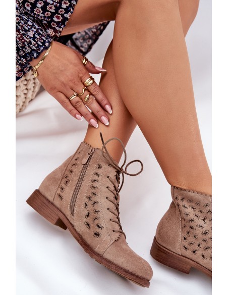 Low Ankle Boots With Openwork Pattern Beige S.Barski HY51-185
