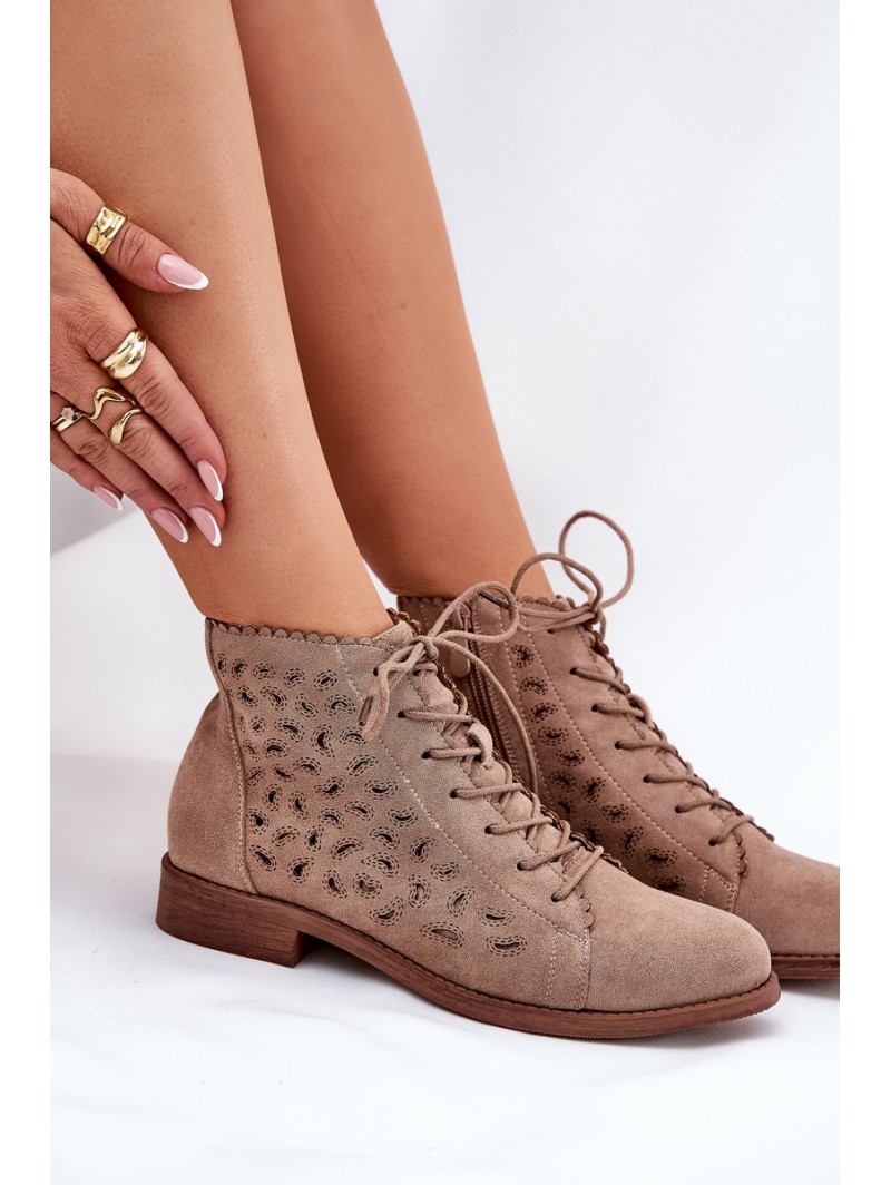 Low Ankle Boots With Openwork Pattern Beige S.Barski HY51-185