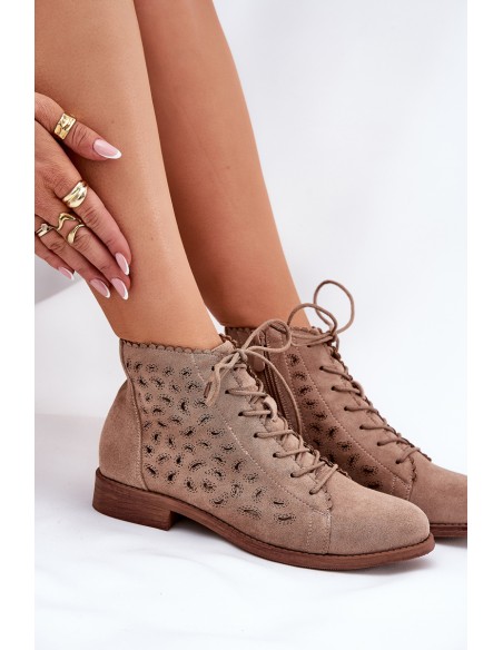 Low Ankle Boots With Openwork Pattern Beige S.Barski HY51-185