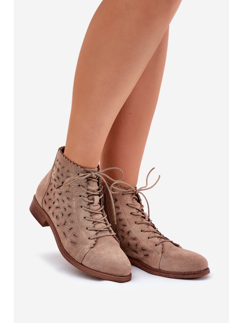 Low Ankle Boots With Openwork Pattern Beige S.Barski HY51-185