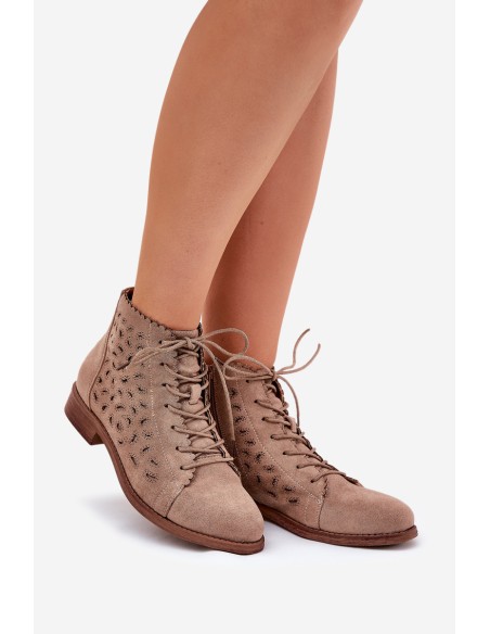 Low Ankle Boots With Openwork Pattern Beige S.Barski HY51-185