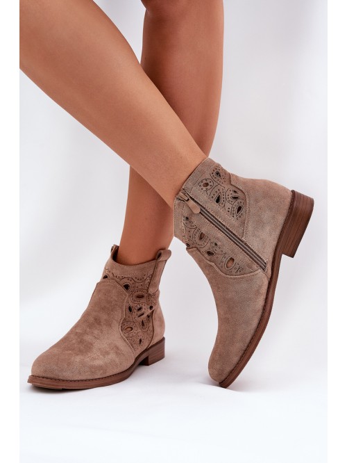 Ladies Perforated Ankle Boots With Zipper Beige S.Barski HY42-081 2