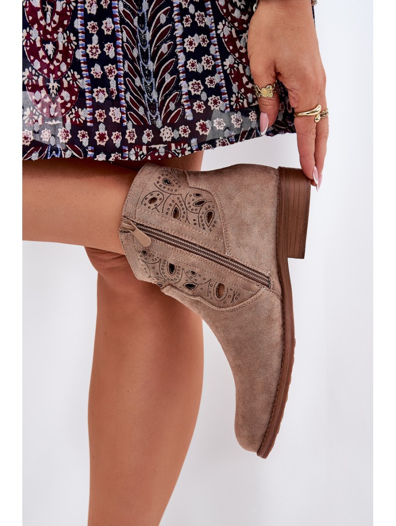 Ladies Perforated Ankle Boots With Zipper Beige S.Barski HY42-081