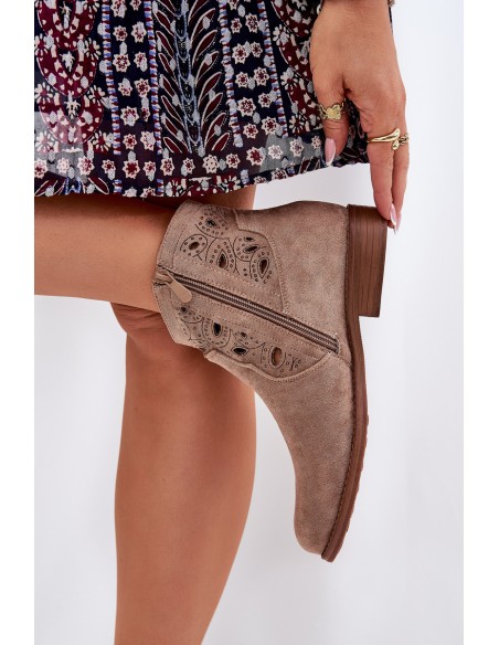 Ladies Perforated Ankle Boots With Zipper Beige S.Barski HY42-081