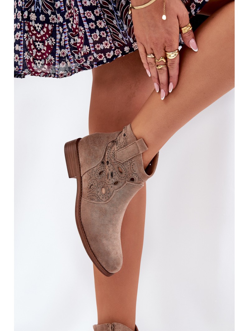 Ladies Perforated Ankle Boots With Zipper Beige S.Barski HY42-081
