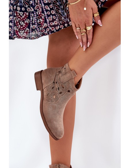 Ladies Perforated Ankle Boots With Zipper Beige S.Barski HY42-081