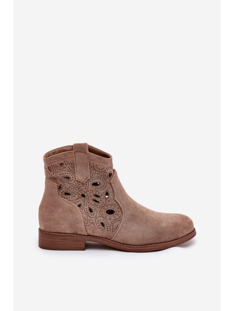 Ladies Perforated Ankle Boots With Zipper Beige S.Barski HY42-081