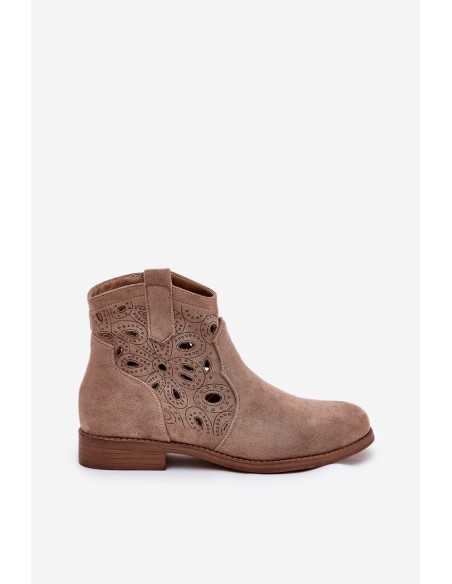 Ladies Perforated Ankle Boots With Zipper Beige S.Barski HY42-081