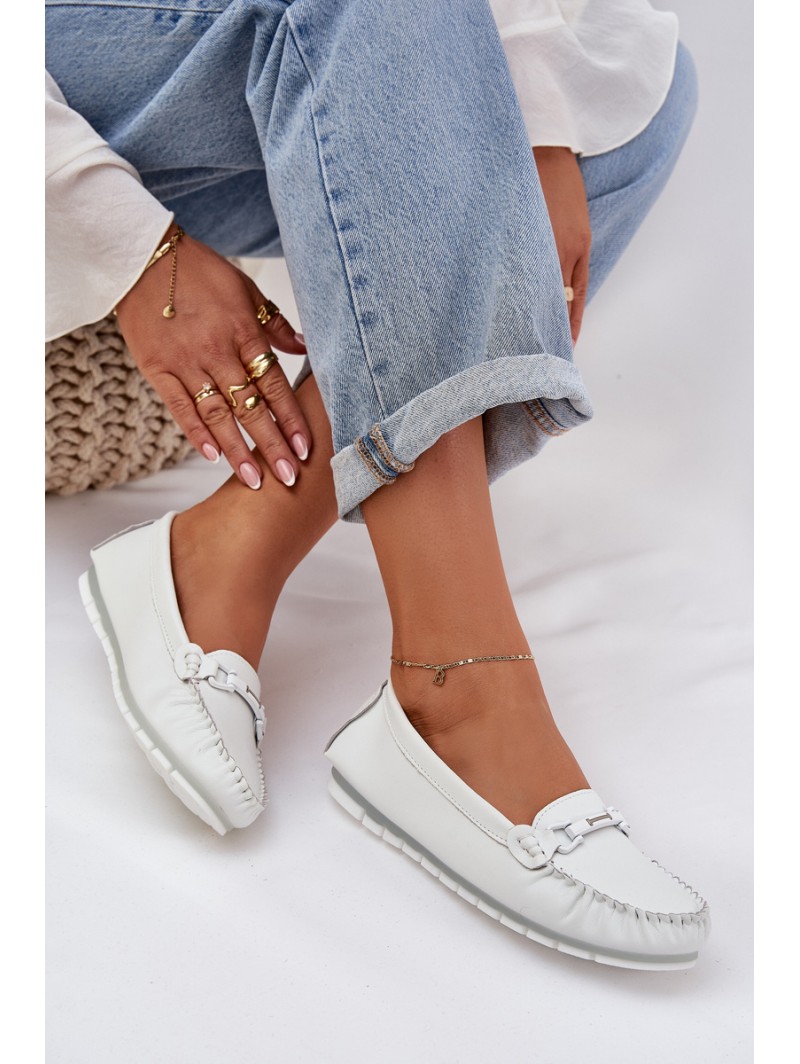 Flat Leather Loafers With Decoration S.Barski LR51-547 White