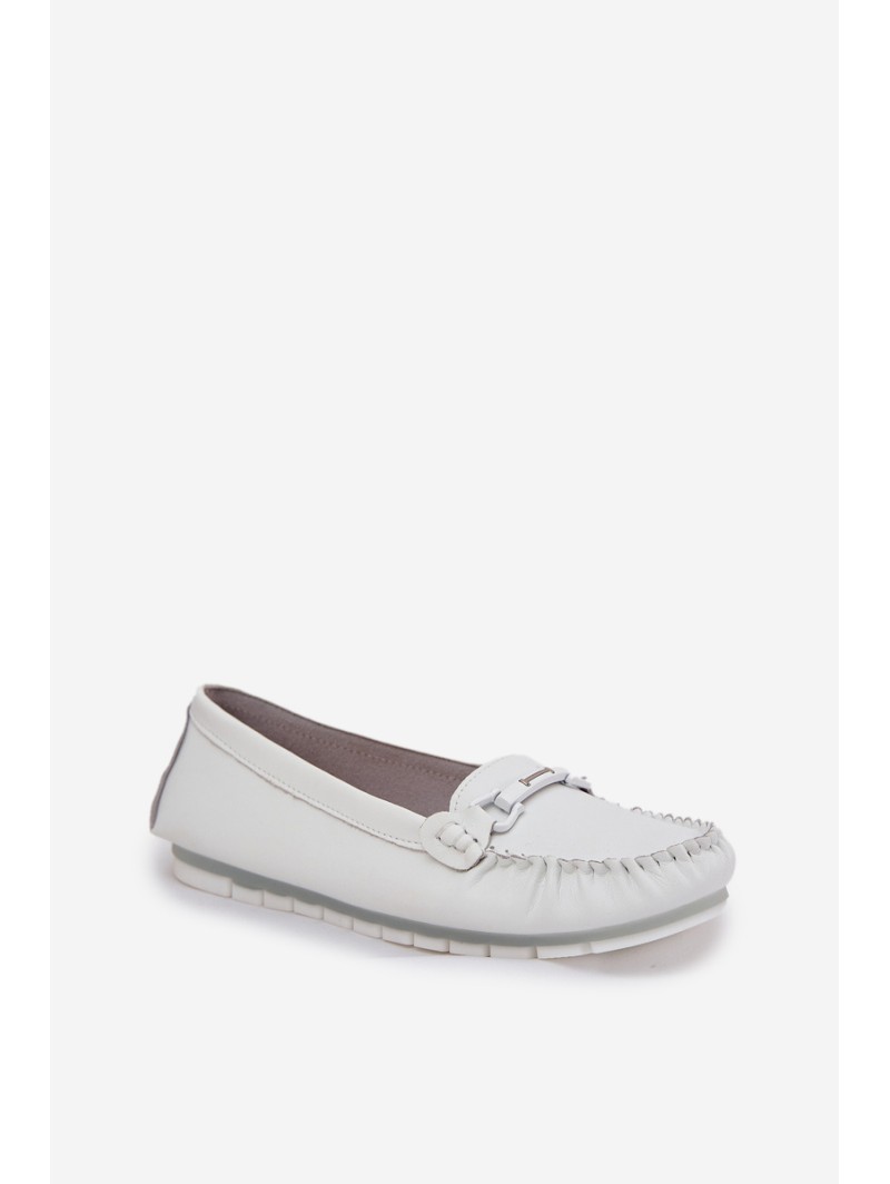 Flat Leather Loafers With Decoration S.Barski LR51-547 White