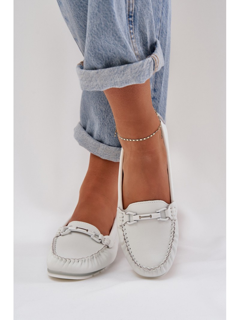Flat Leather Loafers With Decoration S.Barski LR51-547 White
