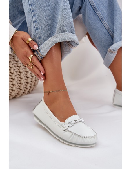 Flat Leather Loafers With Decoration S.Barski LR51-547 White