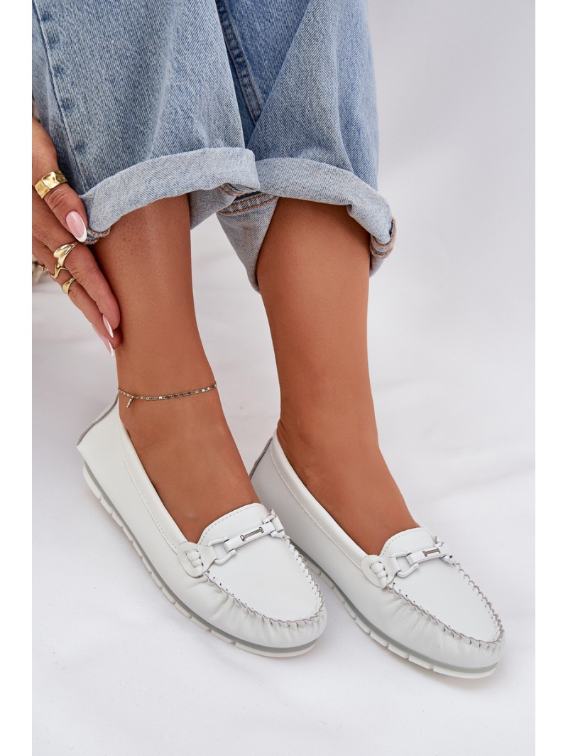 Flat Leather Loafers With Decoration S.Barski LR51-547 White