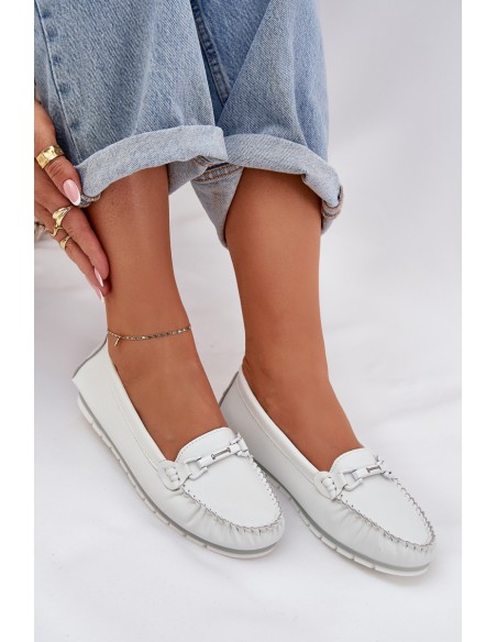 Flat Leather Loafers With Decoration S.Barski LR51-547 White