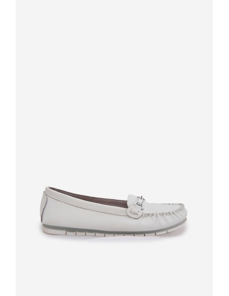 Flat Leather Loafers With Decoration S.Barski LR51-547 White