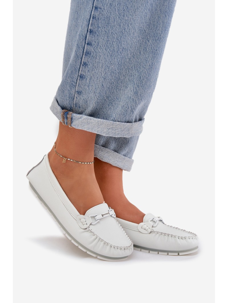 Flat Leather Loafers With Decoration S.Barski LR51-547 White