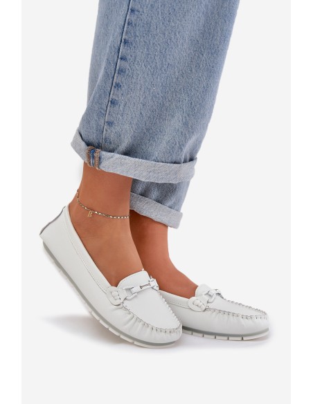Flat Leather Loafers With Decoration S.Barski LR51-547 White