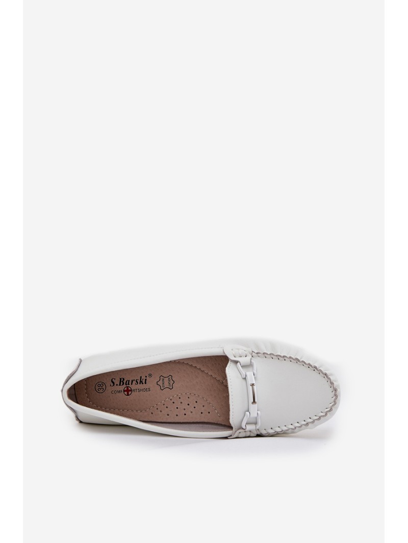 Flat Leather Loafers With Decoration S.Barski LR51-547 White