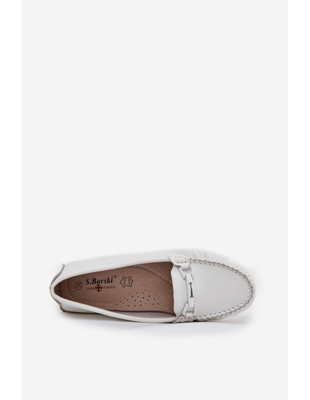 Flat Leather Loafers With Decoration S.Barski LR51-547 White