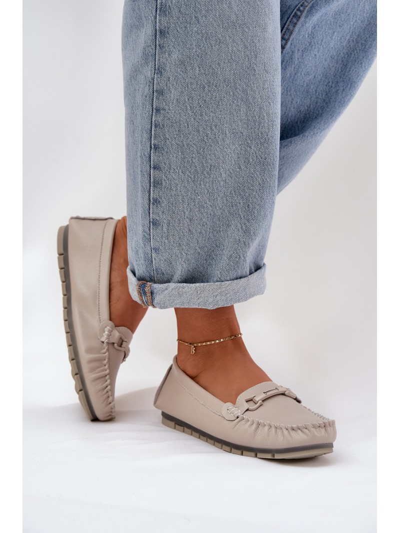 Flat Leather Moccasins With Decoration S.Barski LR51-547 Beige