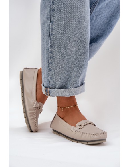 Flat Leather Moccasins With Decoration S.Barski LR51-547 Beige