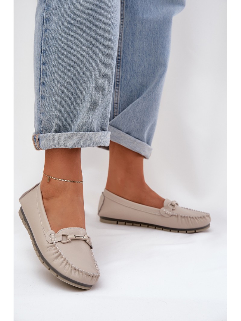 Flat Leather Moccasins With Decoration S.Barski LR51-547 Beige