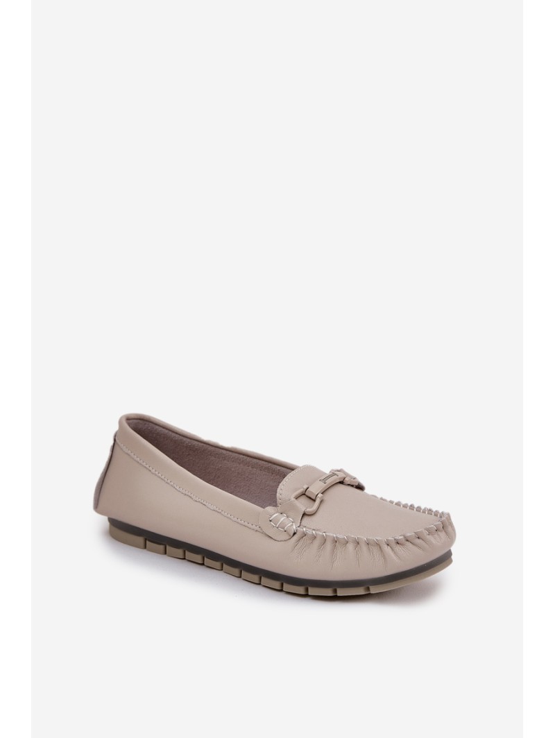 Flat Leather Moccasins With Decoration S.Barski LR51-547 Beige